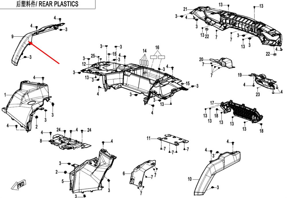 Расширитель крыла правый задний 9AWV-043032-8001